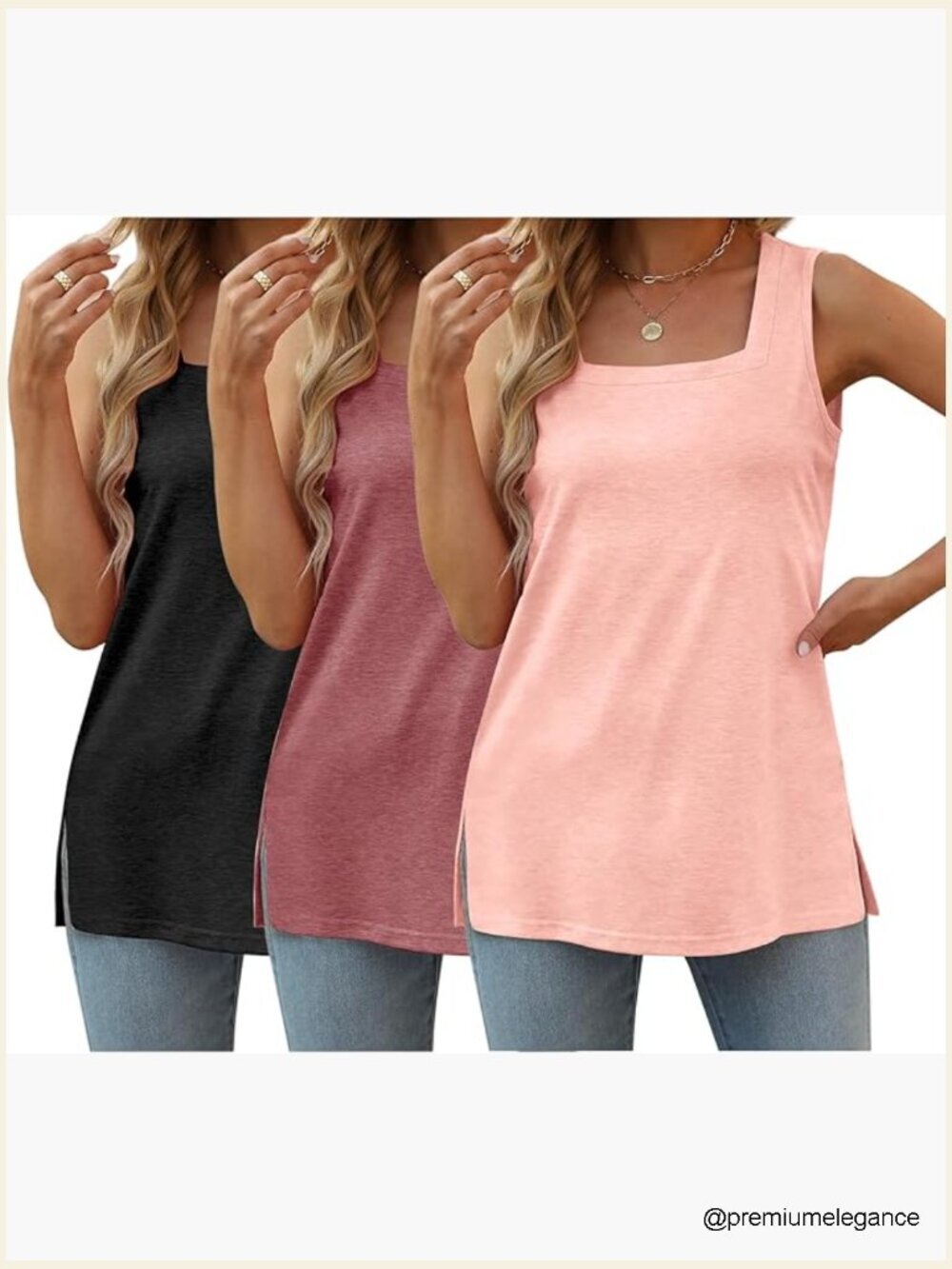 3 Pack Women Plus Size Square Neck Tank Tops Sleeveless Summer Basic Tees